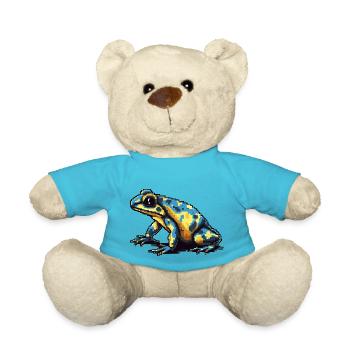 Farbenfroher Retro Pixel Pfeilgiftfrosch in 8 Bit - Teddy - Atollblau - Vorne
