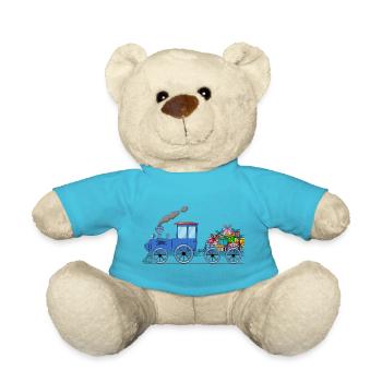 Children's train train with trailer in blue - Teddy Bear - atoll blue - Front