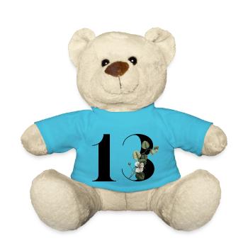 Numéro 13 floral vert -13e anniversaire floral - Nounours - bleu outremer - Devant
