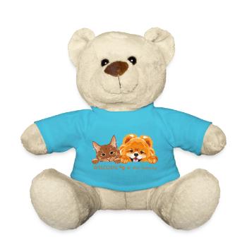 Guckende Ingwerkatze und Zwergspitzer Hund - Teddy - Atollblau - Vorne