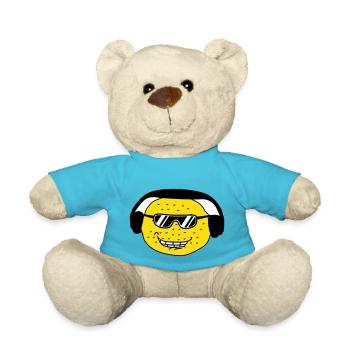 Funny DJ Party Lemon Fruit Music Fun Face - Teddy Bear - atoll blue - Front