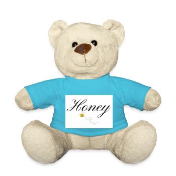 Honey Bee in Elegant Typography and flying Bee - Teddy Bear - atoll blue - Front