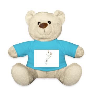 Mama text in elegant font on Flower Stem - Teddy Bear - atoll blue - Front