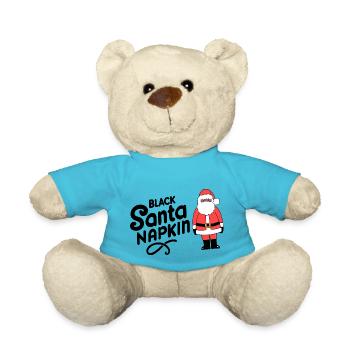 Serviette de table noire Père Noël - Nounours - bleu outremer - Devant