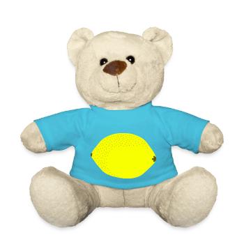 Knall Gelbe Zitrone, Obst, Geschenkidee - Teddy - Atollblau - Vorne
