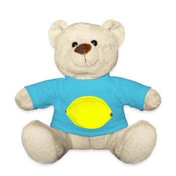 Knall Gelbe Zitrone, Obst, Geschenkidee - Teddy - Atollblau - Vorne