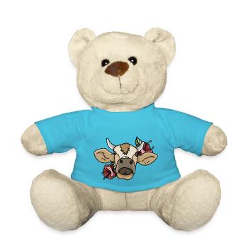 Illustration Kuh mit Blumen Veganer - Teddy - Atollblau - Vorne