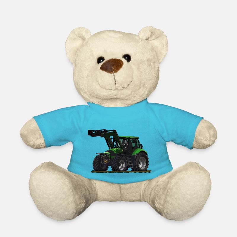 Tracteur vert clair avec chargeur frontal - Nounours - bleu outremer