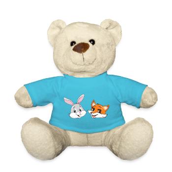 Lächelnde glückliche Hasen- und Fuchsköpfe - Teddy - Atollblau - Vorne