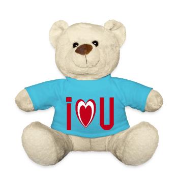 I Love You Herz Schriftzug - Teddy - Atollblau - Vorne