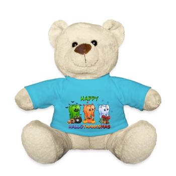 Happy Hallothanksmas Funny Teeth Design - Teddy Bear - atoll blue - Front