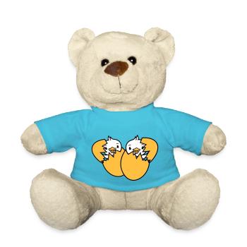 2 Birds Two Chicks Egg Hatch Born Eggshell - Teddy Bear - atoll blue - Front