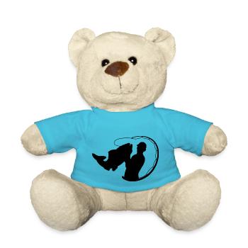 Fischer mit Angelrute und Fisch - Teddy - Atollblau - Vorne