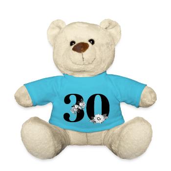 Numéro 30 floral noir -30e anniversaire floral - Nounours - bleu outremer - Devant