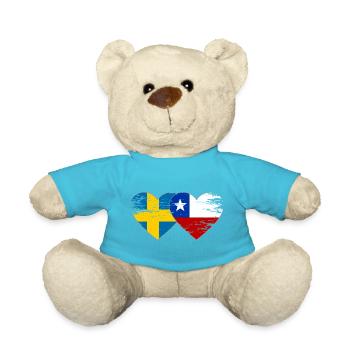Sweden Chile flag heart used - Teddy Bear - atoll blue - Front