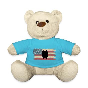 Silhouette Bulldogge auf amerikanischer Flagge  - Teddy - Atollblau - Vorne