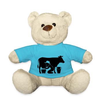 Bauer beim Melken einer Kuh - Teddy - Atollblau - Vorne