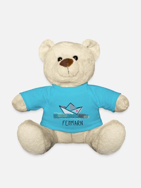 Bateau en papier avec coeur Fehmarn Vacances à la mer - Nounours - bleu outremer