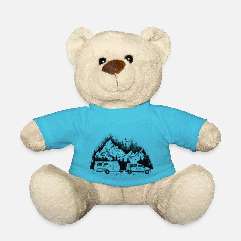 Caravane - Aventure - Camping - Serrage - Voiture - Nounours - bleu outremer