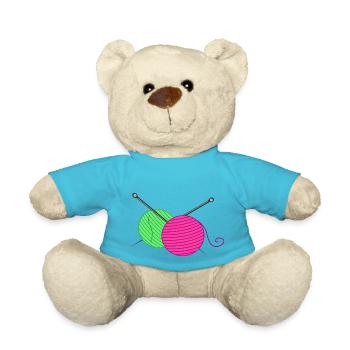Knitting Needles and Wool Balls - Teddy Bear - atoll blue - Front