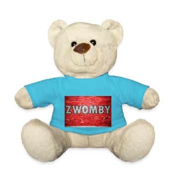 Zwomby brick wall graffiti - Teddy Bear - atoll blue - Front