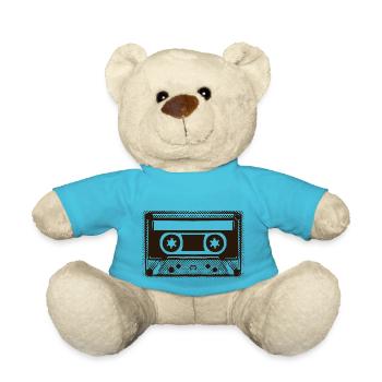 Retro Kassette Mixtape zum Beschriften - Teddy - Atollblau - Vorne