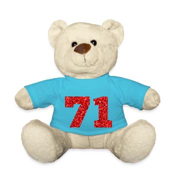 71 Red Glitter - 71 Birthday - Teddy Bear - atoll blue - Front