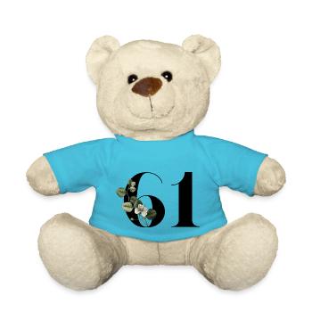 Number 61 Floral Green - 61st Birthday Floral - Teddy Bear - atoll blue - Front
