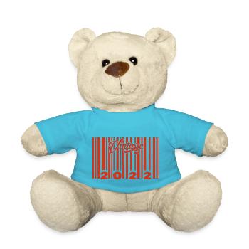 Vintage 2022 born in 2022 3 years bar code anniversair - Teddy Bear - atoll blue - Front