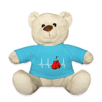 Heartbeat Boxhandschuhe auf Schwarz - Teddy - Atollblau - Vorne