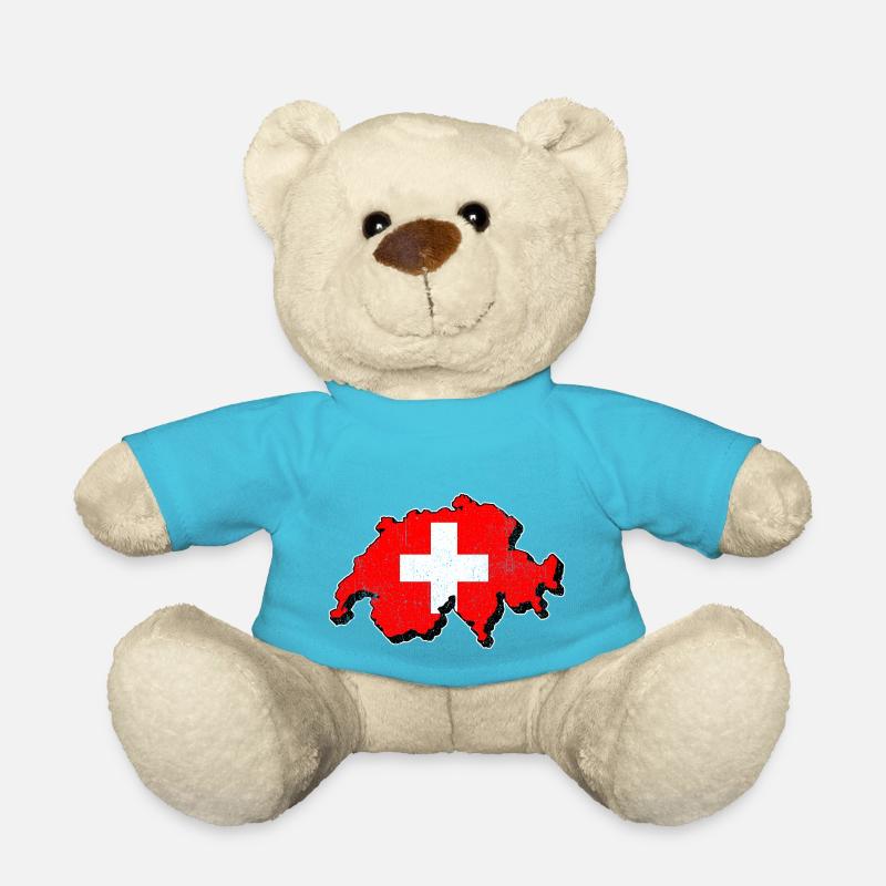Schweiz Karte mit der schweizer Fahne - Teddy - Atollblau