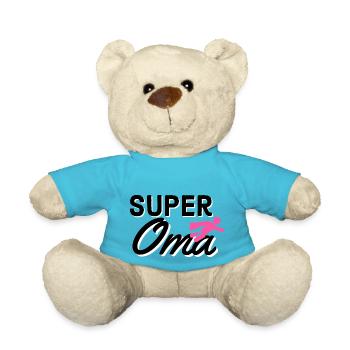 Super Oma Text mit Figur flieger Geschenkidee - Teddy - Atollblau - Vorne