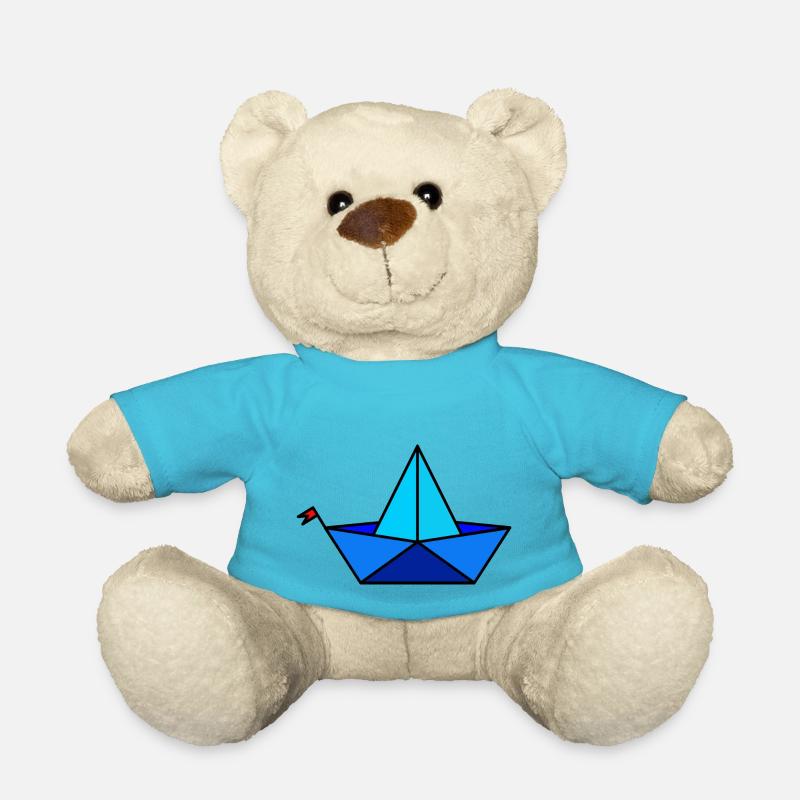 Papier Faltbötchen im Polygon Stil - Teddy - Atollblau