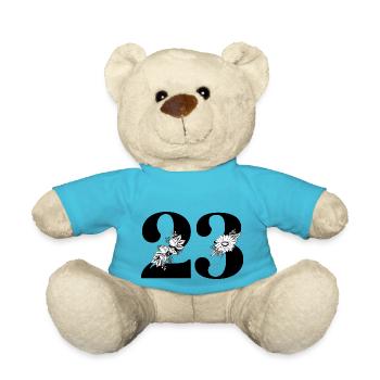Nummer 23 Schwarze Blumen - 23. Blumenjubiläum - Teddy - Atollblau - Vorne
