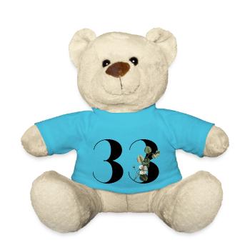 Nummer 33 Blumengrün - 33. Blumengeburtstag - Teddy - Atollblau - Vorne