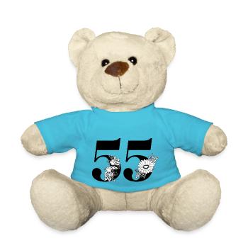 Number 55 Black Floral - 55th Floral Anniversary - Teddy Bear - atoll blue - Front