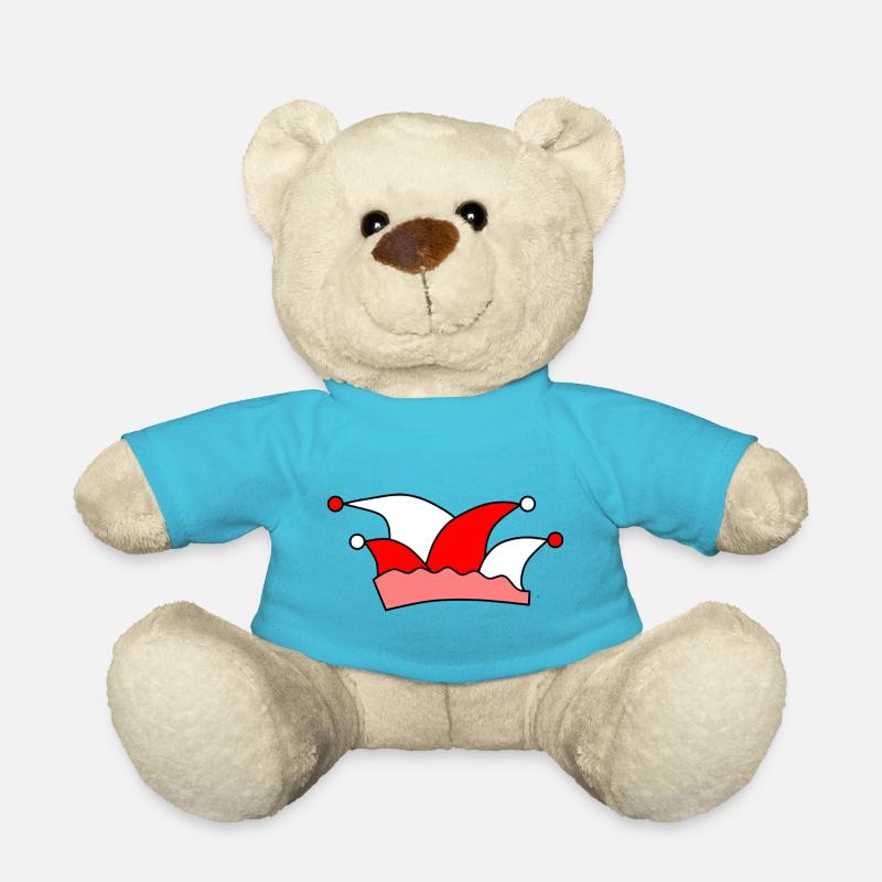 Rot-weiße Narrenkappe - Teddy - Atollblau