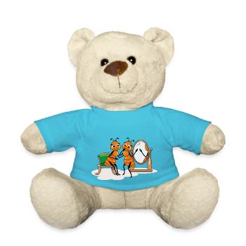Karikatur glückliche Ameisenfreundinnen - Teddy - Atollblau - Vorne