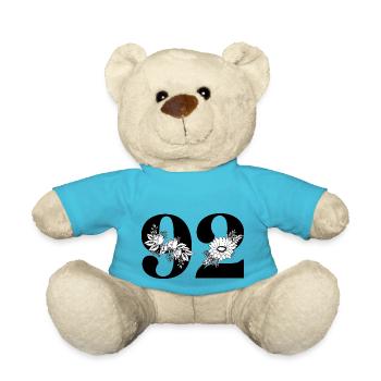Number 92 Black Floral - 92nd Floral Birthday - Teddy Bear - atoll blue - Front