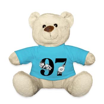 Number 97 Black Floral - 97th Floral Birthday - Teddy Bear - atoll blue - Front