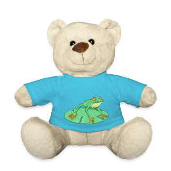 Cute green frog on a lilypad - Teddy Bear - atoll blue - Front
