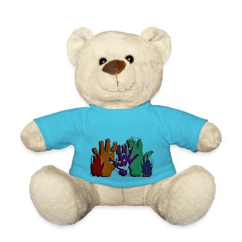 BONJOUR mains - style grunge - Nounours - bleu outremer - Devant