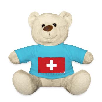 Schweiz Kreuz Schweizerische Fahne Schwiiz Deko - Teddy - Atollblau - Vorne