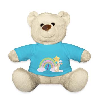 1. Geburtstag Regenbogen Hase Mädchen Geschenk - Teddy - Atollblau - Vorne