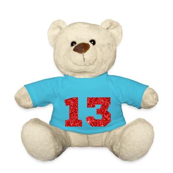 Numéro 13 paillettes rouge - 13e anniversaire - Nounours - bleu outremer - Devant