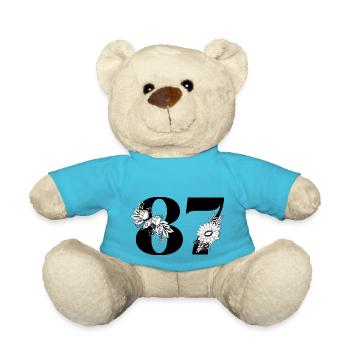 Number 87 Black Floral - 87th Floral Birthday - Teddy Bear - atoll blue - Front