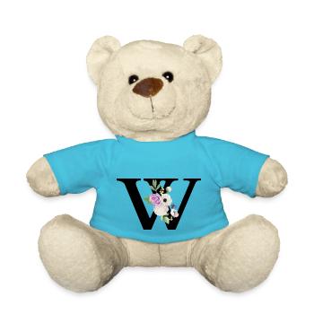 Purple floral w letter - Teddy Bear - atoll blue - Front