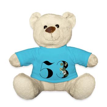 Nummer 53 Blumengrün - 53. Blumengeburtstag - Teddy - Atollblau - Vorne