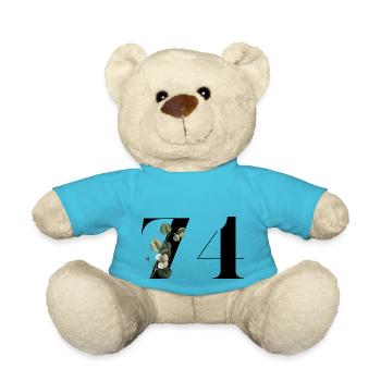 Nummer 74 Blumengrün - 74. Blumengeburtstag - Teddy - Atollblau - Vorne