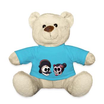 Male And Female Dia De Los Muertos Sugar Skull - Teddy Bear - atoll blue - Front
